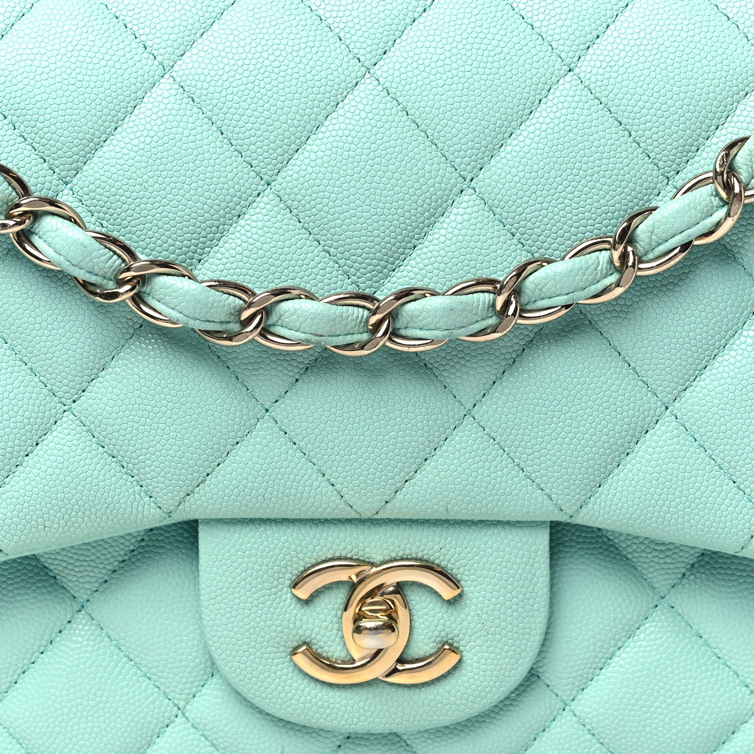 Chanel Caviar Quilted Jumbo Double Flap Light Green 8 of 16