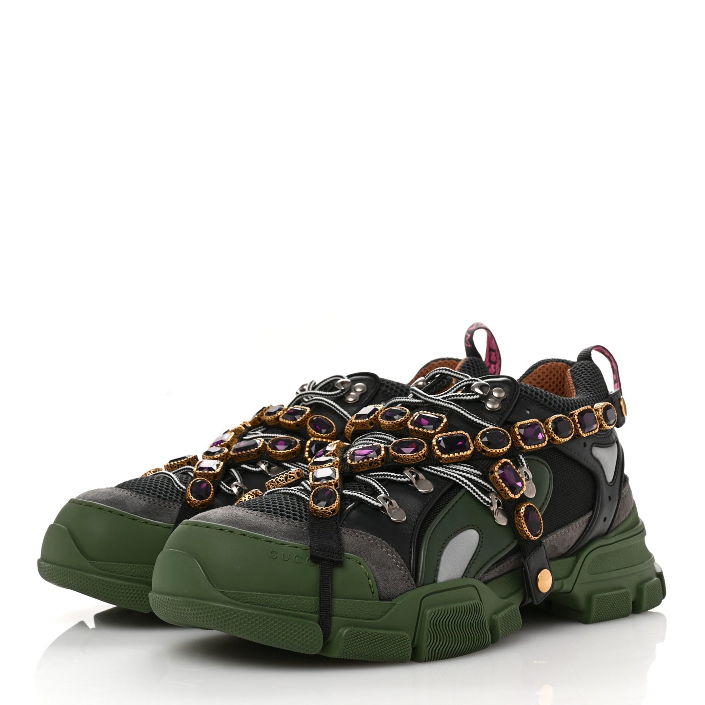 X SEGA Mesh Suede Calfskin Removable Crystals Mens Flashtrek Sneakers 12 Loess Black Olive Green