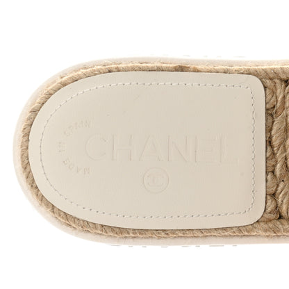 Chanel Lambskin Quilted CC Espadrille Slip On Sandals 39 White 7 of 8