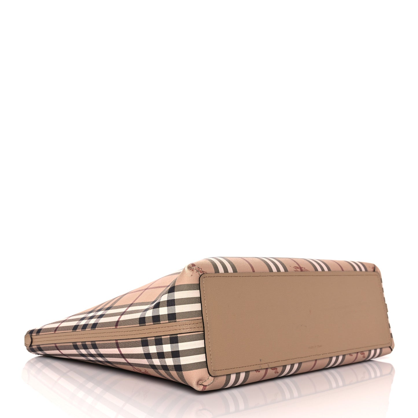 Grainy Calfskin Haymarket Check Small Reversible Tote Mid Camel