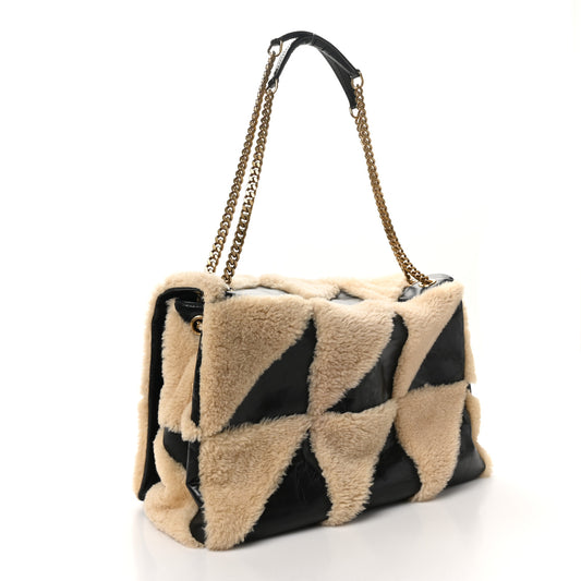 Calfskin Shearling Patchwork Monogram Giant Jamie Black Beige