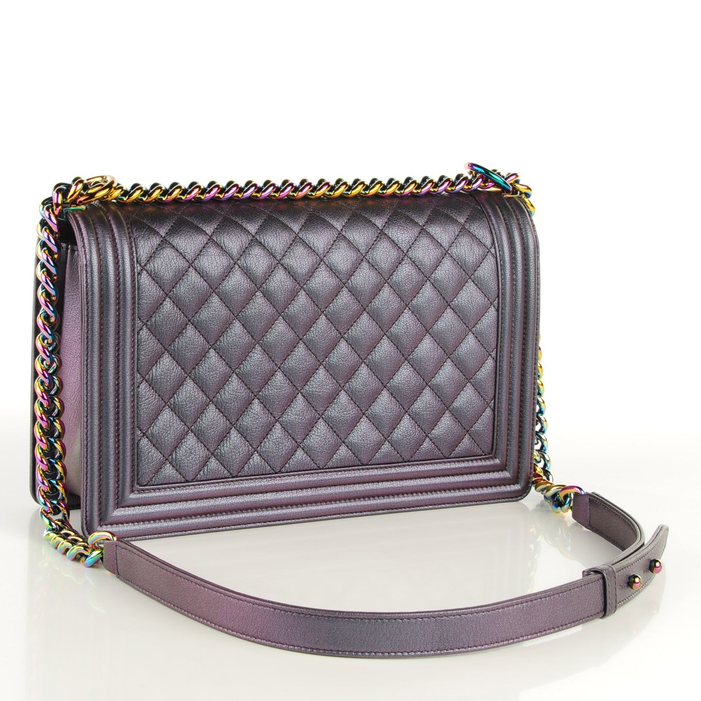 Iridescent Goatskin Quilted New Medium Boy Flap Purple