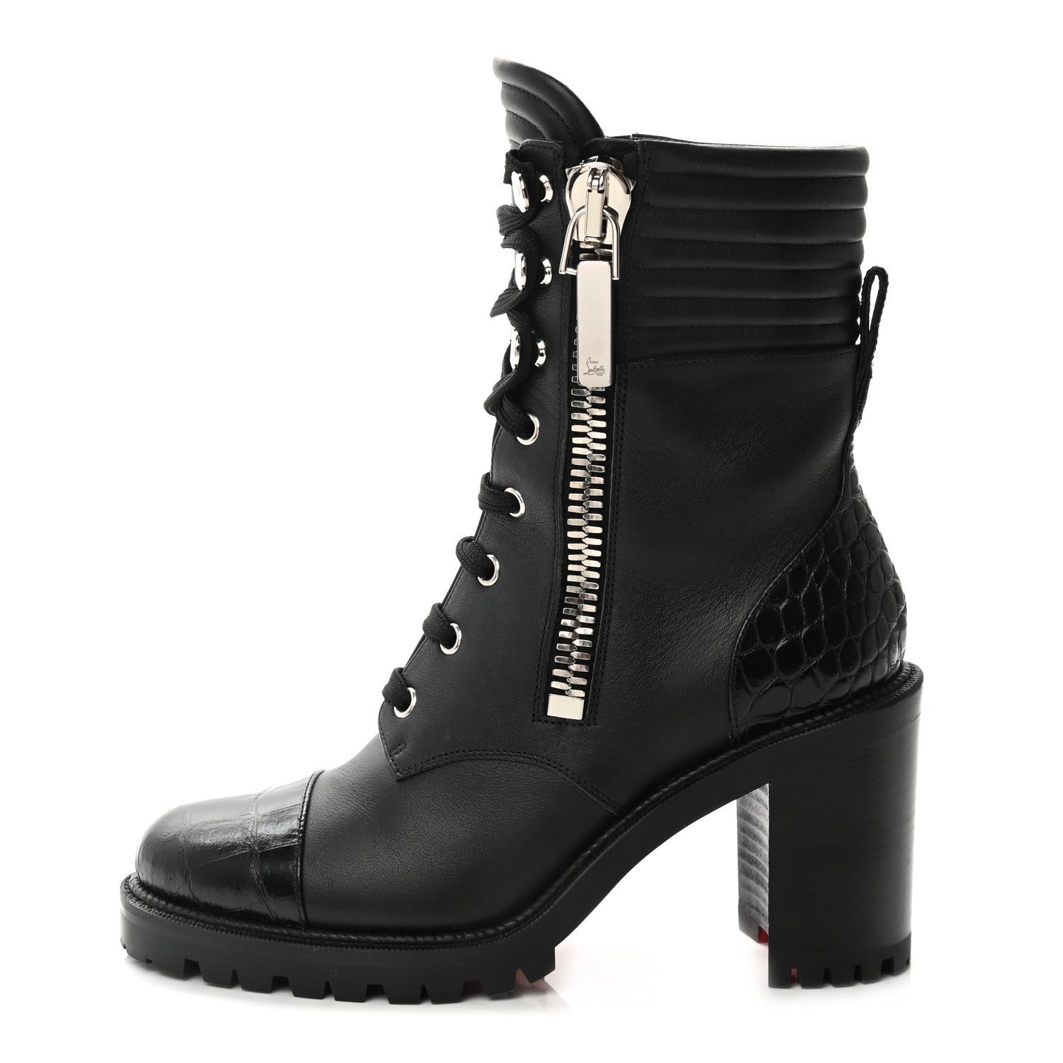 Christian Louboutin En Hiver Mixed Dual-Zip Booties 37.5 Black 1 of 7