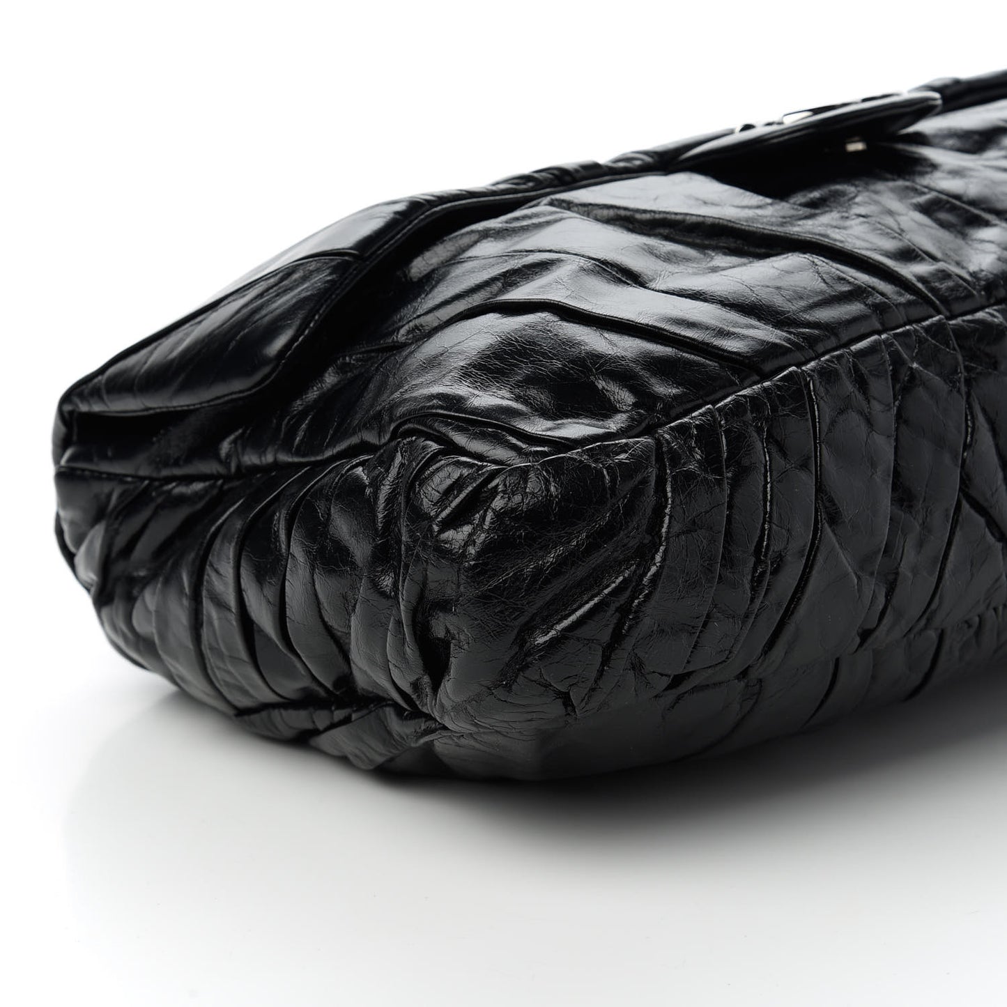 Glazed Calfskin Twisted Maxi Flap Black