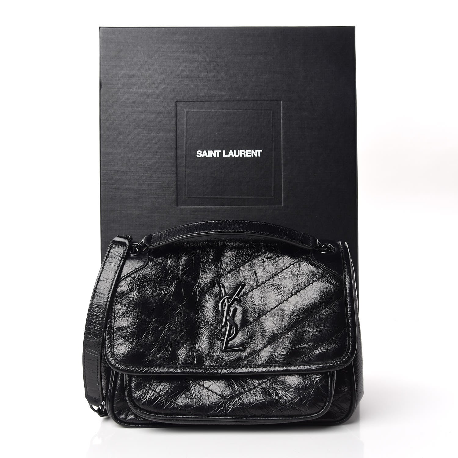 Saint Laurent Crinkled Calfskin Matelasse Monogram Baby Niki Chain Satchel Black 11 of 11