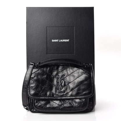 Saint Laurent Crinkled Calfskin Matelasse Monogram Baby Niki Chain Satchel Black 11 of 11