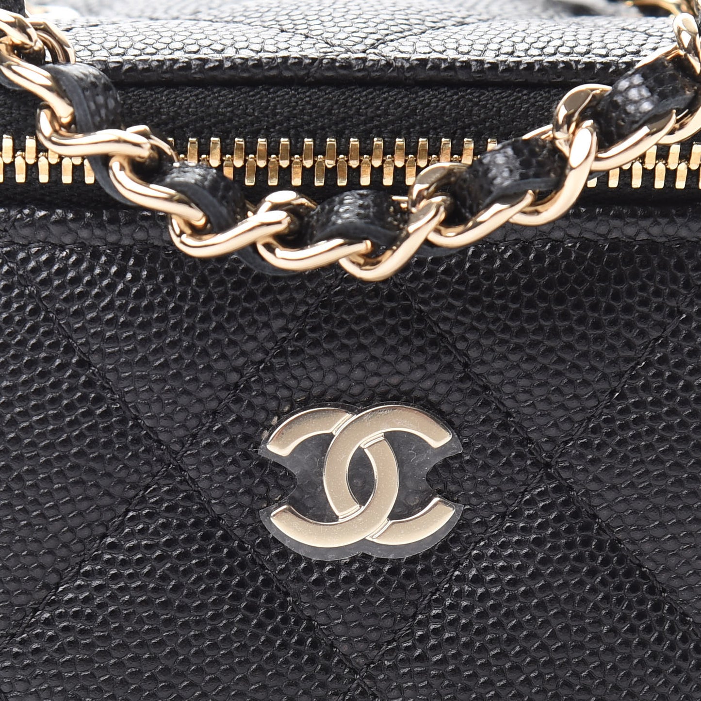 Caviar Quilted Mini Vanity Case With Chain Black