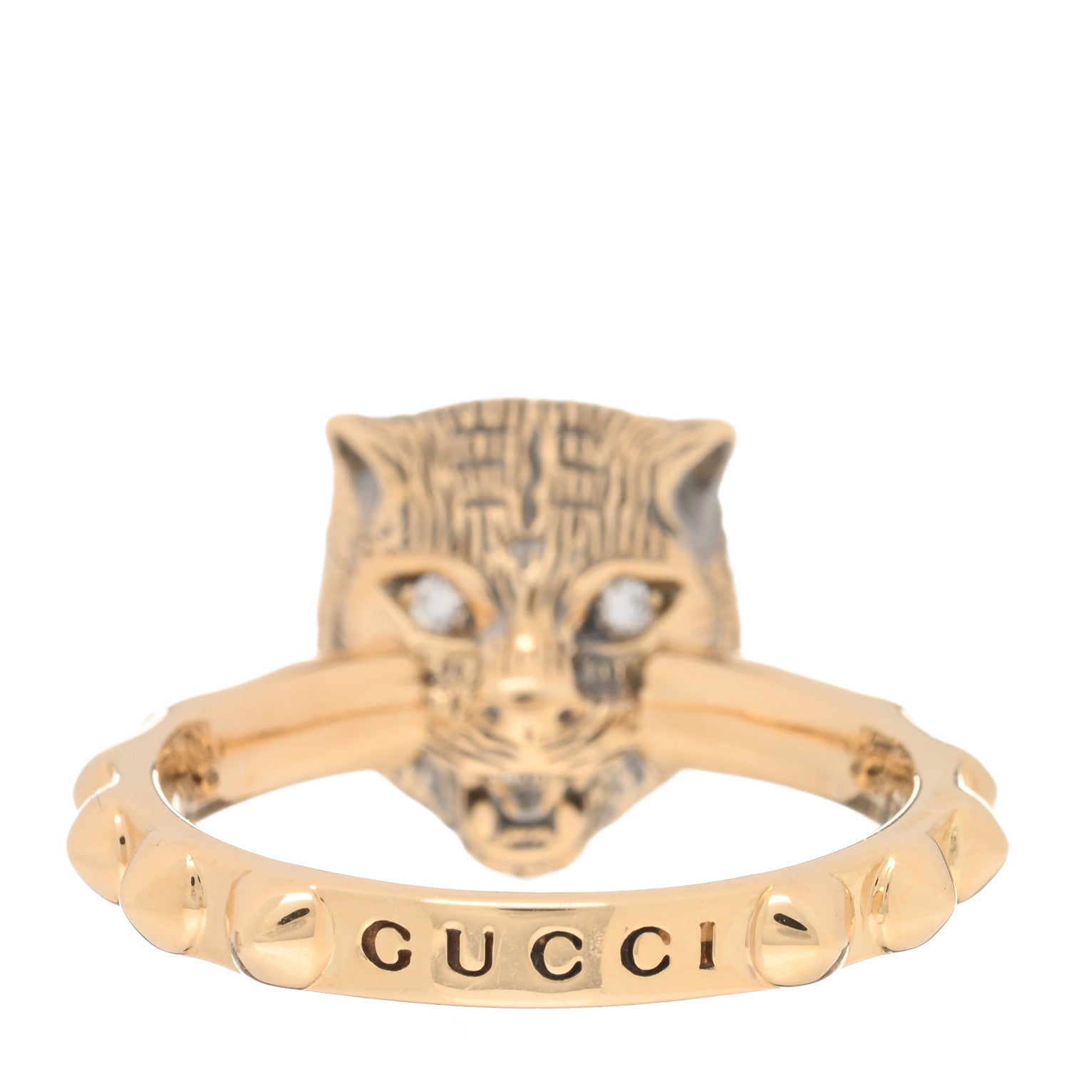 Gucci 18K Yellow Gold Pink Opal Diamond Le Marché Des Merveilles Feline Ring 49 4.75 3 of 4