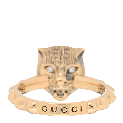Gucci 18K Yellow Gold Pink Opal Diamond Le Marché Des Merveilles Feline Ring 49 4.75 3 of 4
