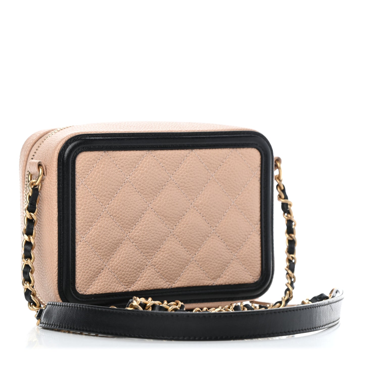 Caviar Quilted CC Filigree Vanity Clutch With Chain Beige Black