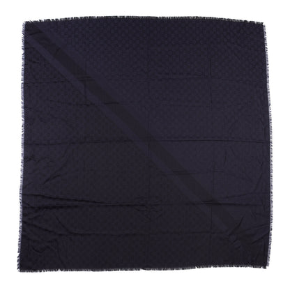Gucci Wool Silk Monogram GGWeb Fringe Shawl Navy Black 1 of 3