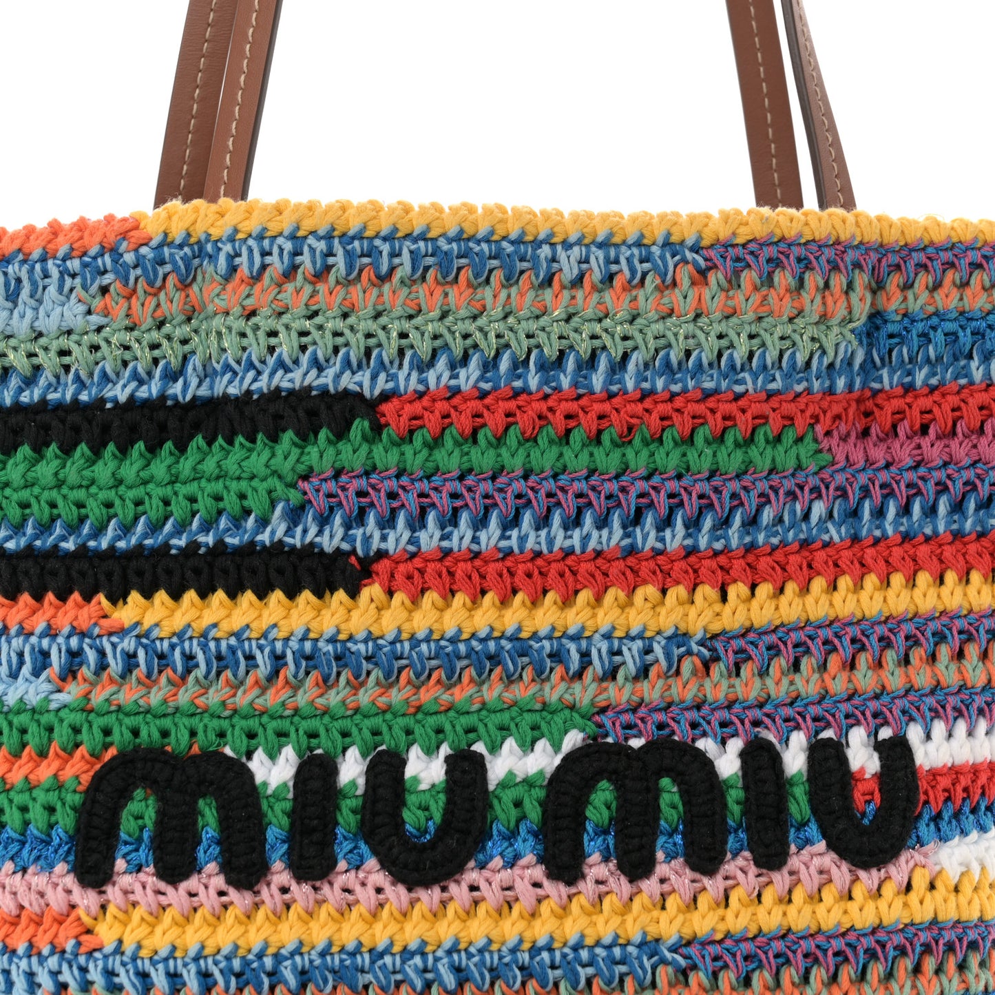 Cotton Crochet Stripe Vertical Tote Bag Multicolor