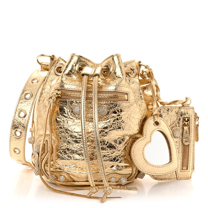 Balenciaga Metallic Agneau Arena Crystal Le Cagole Bucket Bag XS Light Gold 1 of 10