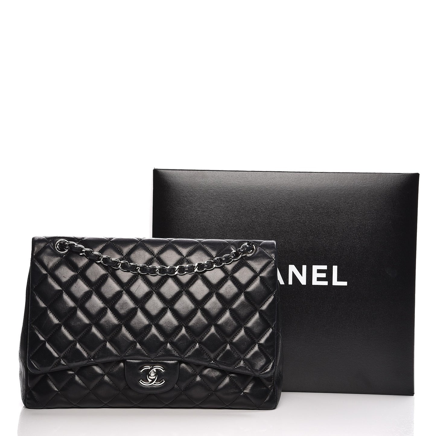 Lambskin Quilted Maxi Single Flap Black