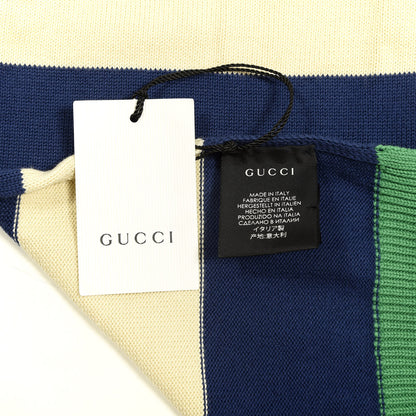 Gucci Cotton Striped Interlocking G Scarf Blue Green 4 of 4