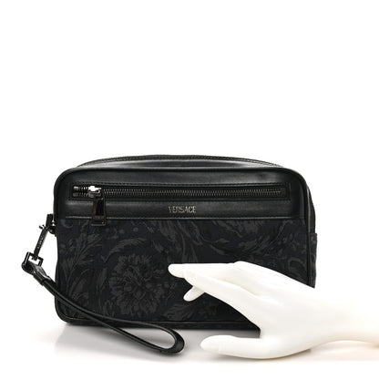 Versace Fabric Jacquard Calfskin Barocco Wristlet Pouch Black 2 of 10