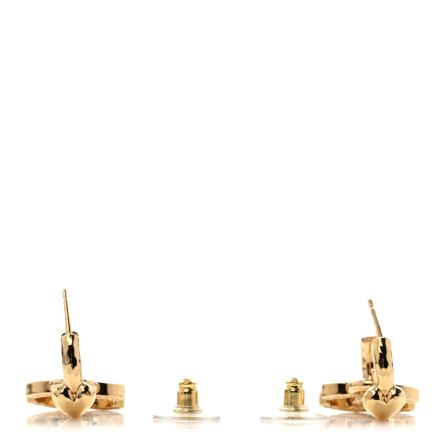 Metal Crystal Studded CC Hoop Drop Earrings Gold