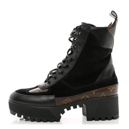 Louis Vuitton Suede Calfskin Monogram Laureate Platform Desert Boots 39 Black 1 of 8