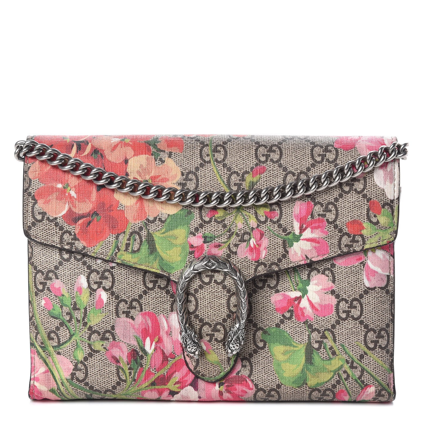 GG Supreme Monogram Blooms Mini Dionysus Chain Wallet Beige Multicolor Dry Rose