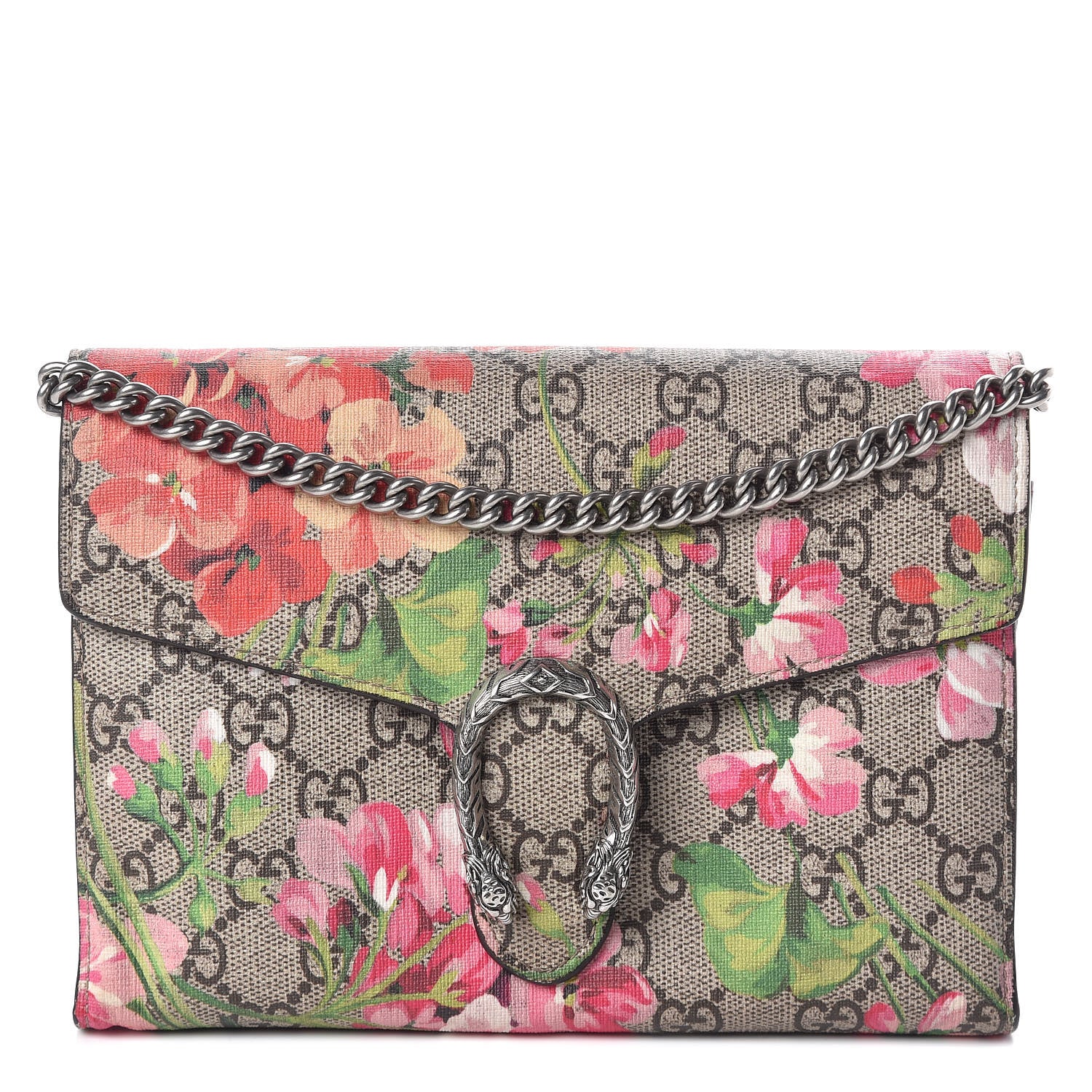 Gucci GG Supreme Monogram Blooms Mini Dionysus Chain Wallet Beige Multicolor Dry Rose 1 of 8