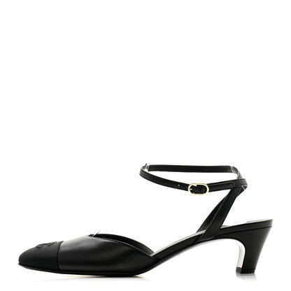 Chanel Lambskin Grosgrain Cap Toe CC Slingback Pumps 40 Black 1 of 11
