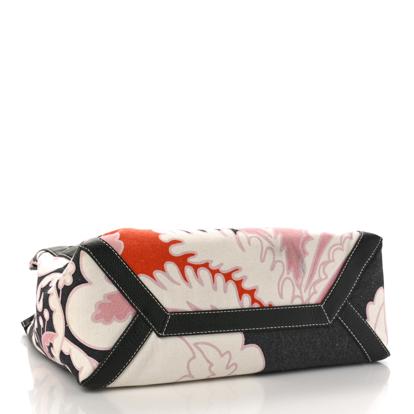 Canvas Calfskin Floral Print Tote Naturale Black