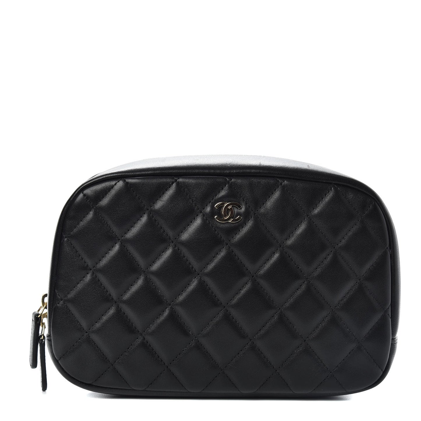Lambskin Quilted Medium Curvy Pouch Cosmetic Case Black