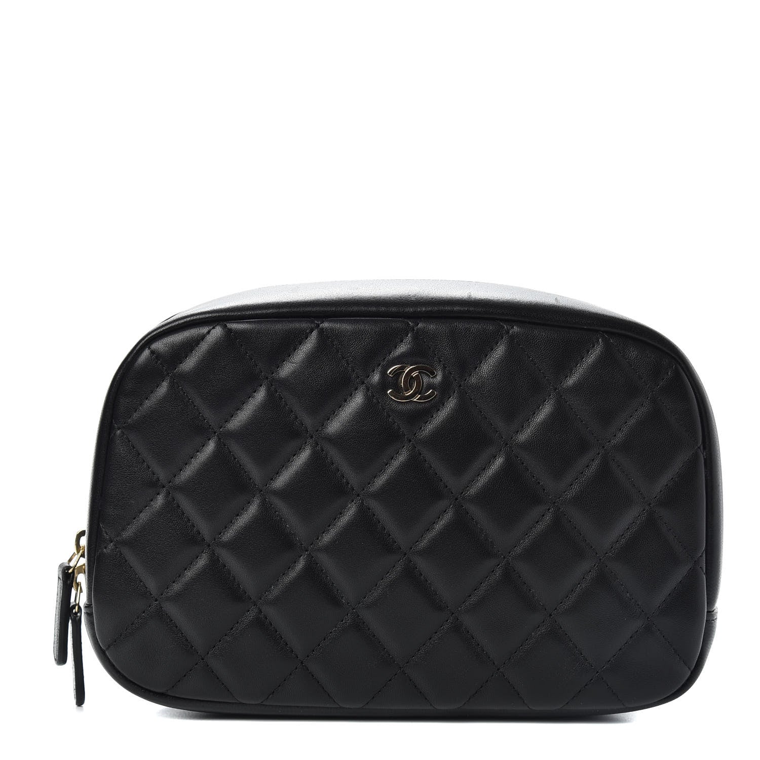 Chanel Lambskin Quilted Medium Curvy Pouch Cosmetic Case Black 1 of 7