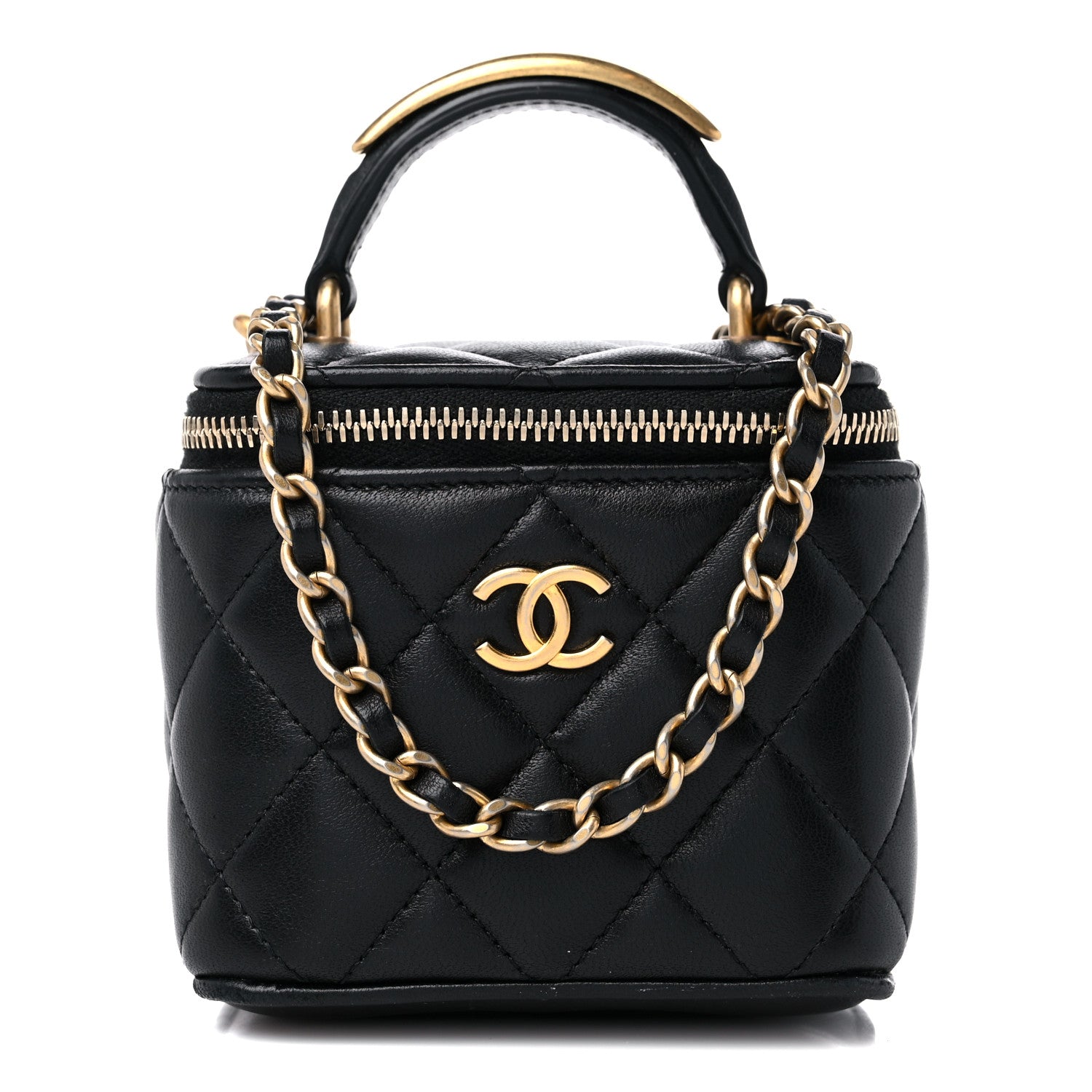 Chanel Lambskin Quilted Metal Mini Top Handle Vanity Case With Chain Black 1 of 11