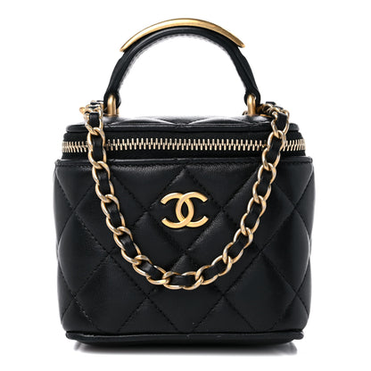 Chanel Lambskin Quilted Metal Mini Top Handle Vanity Case With Chain Black 1 of 11