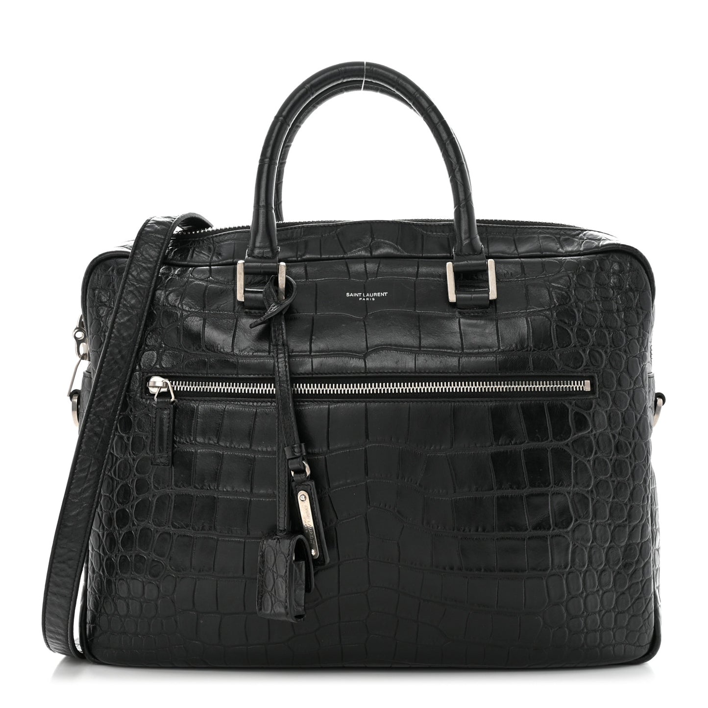 Calfskin Crocodile Embossed Bold Briefcase Black