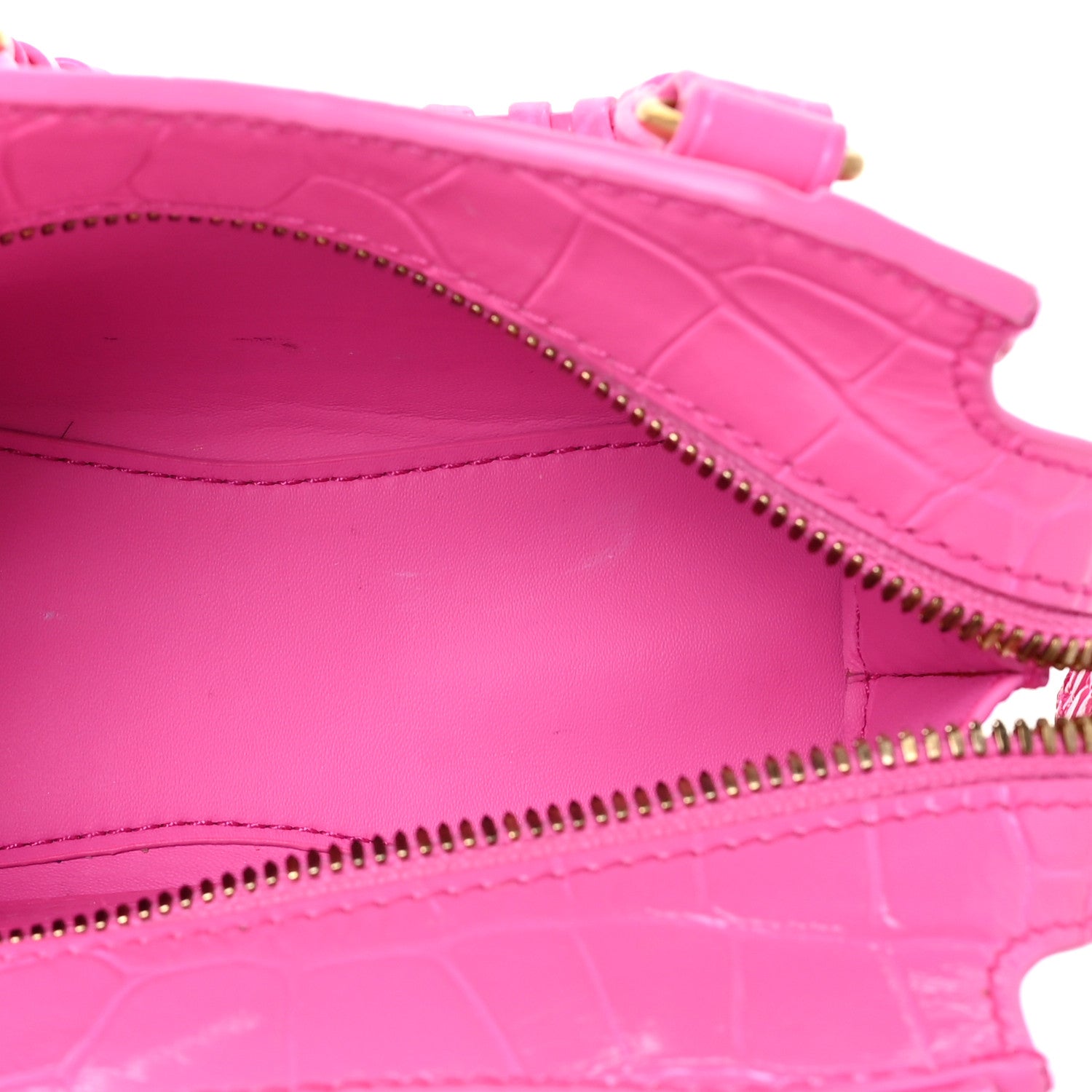 Balenciaga Calfskin Crocodile Embossed Neo Classic Gold Hardware Nano City Crossbody Neon Pink 5 of 22
