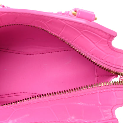 Balenciaga Calfskin Crocodile Embossed Neo Classic Gold Hardware Nano City Crossbody Neon Pink 5 of 22