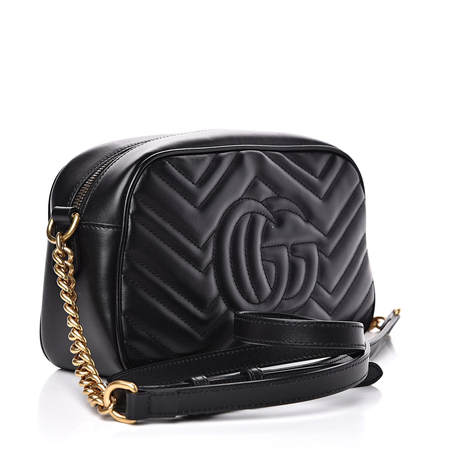Calfskin Matelasse Small GG Marmont Chain Shoulder Bag Black