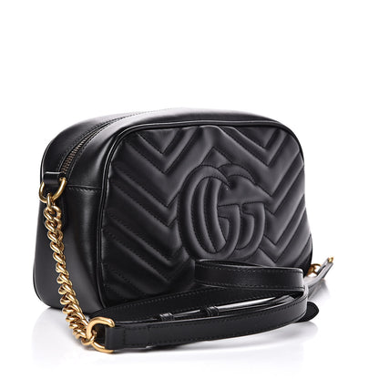 Gucci Calfskin Matelasse Small GG Marmont Chain Shoulder Bag Black 3 of 10