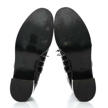Chanel Shiny Goatskin Cap Toe Short Boots 37.5 Black 5 of 10
