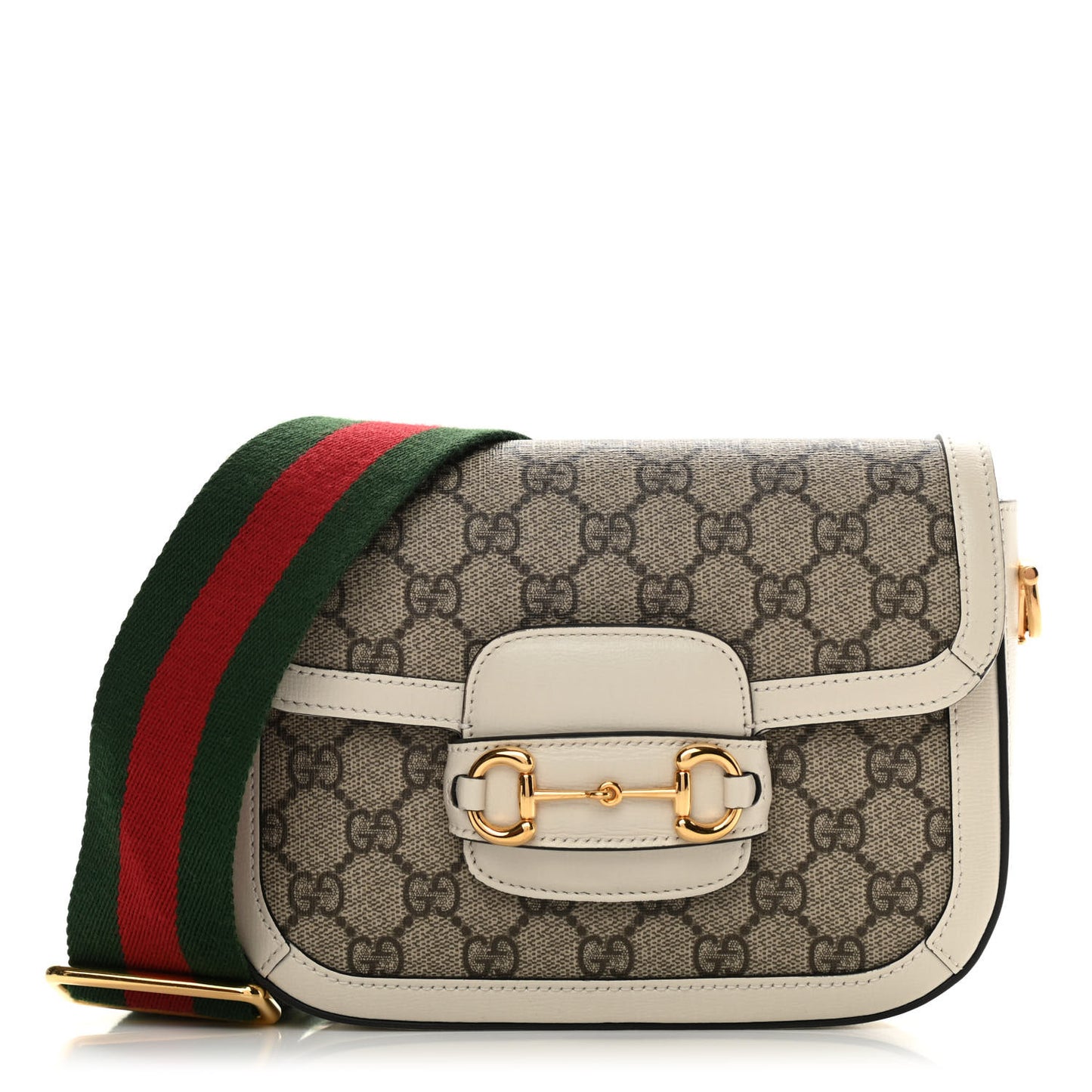 GG Supreme Monogram Web Mini Horsebit 1955 Shoulder Bag Beige Mystic White