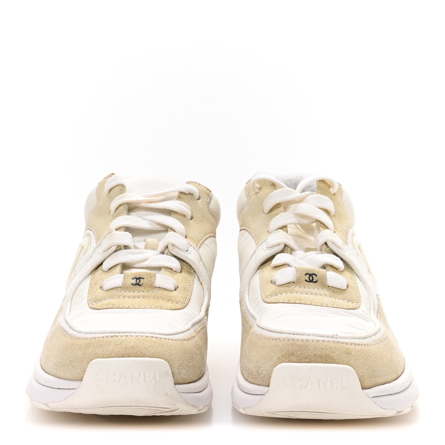Chanel Suede Calfskin Fabric CC Sneakers 37.5 White 3 of 8