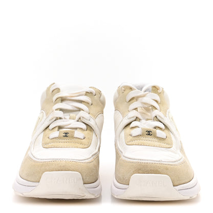 Chanel Suede Calfskin Fabric CC Sneakers 37.5 White 3 of 8