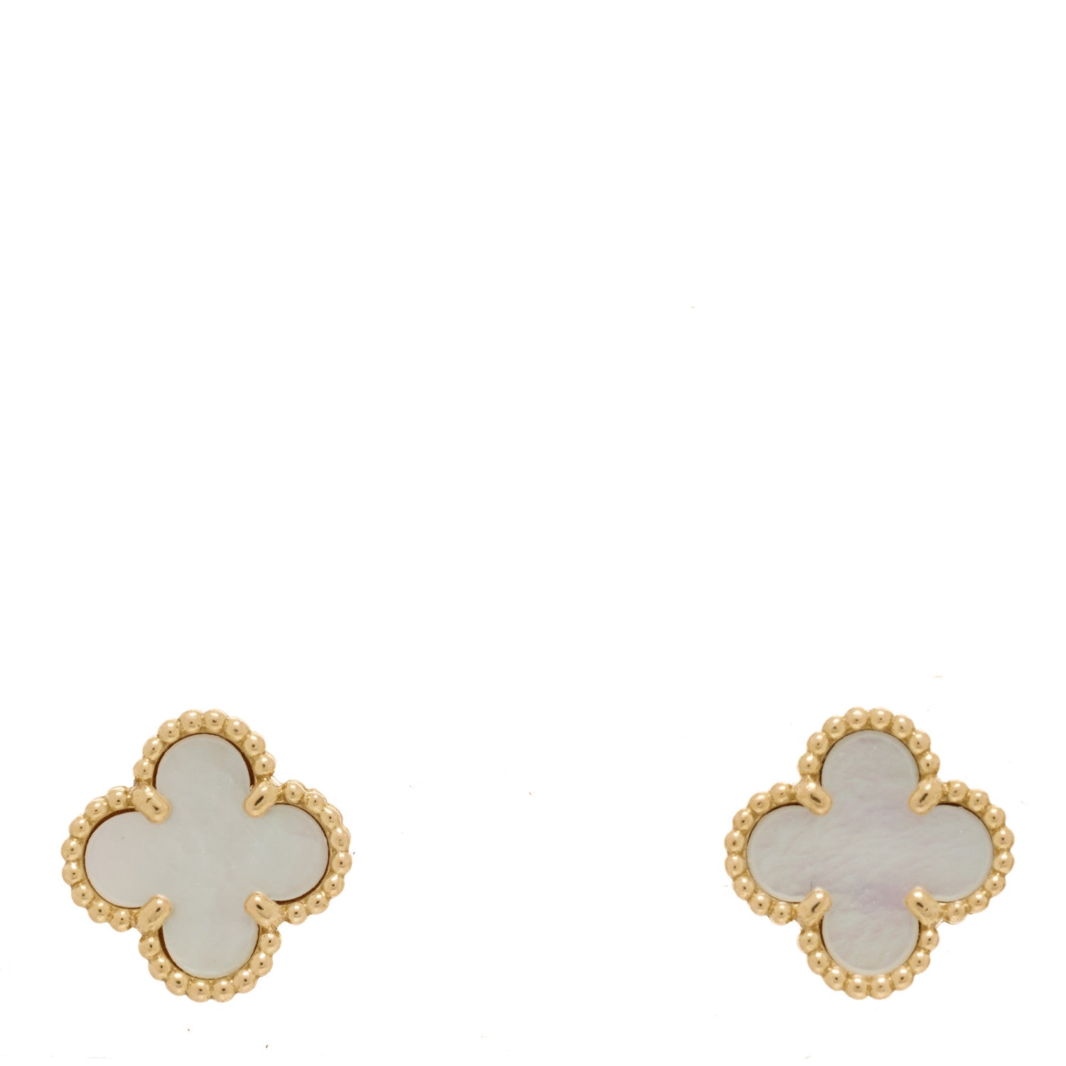 Van Cleef & Arpels 18K Yellow Gold Mother of Pearl Sweet Alhambra Earrings 1 of 4