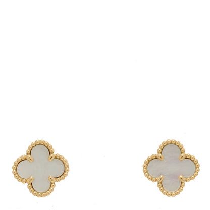 Van Cleef & Arpels 18K Yellow Gold Mother of Pearl Sweet Alhambra Earrings 1 of 4