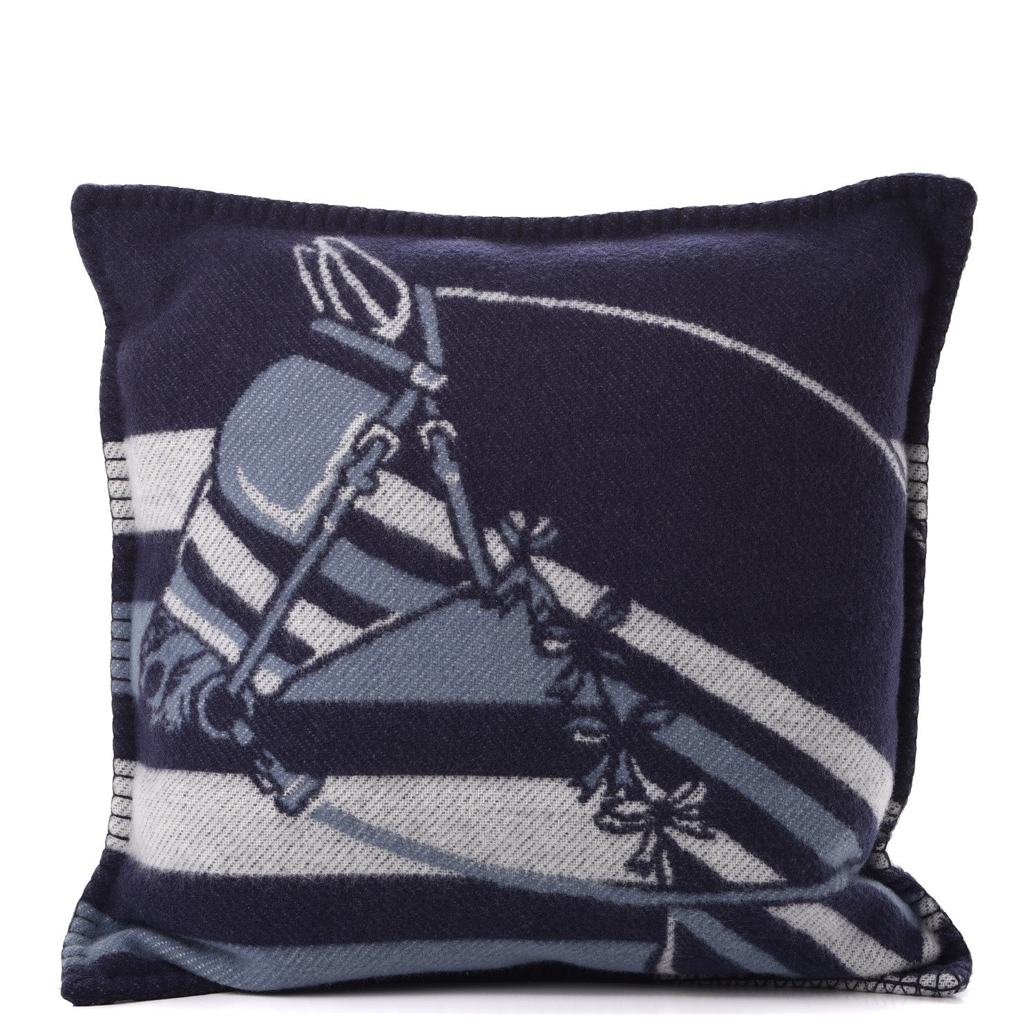 Hermes Wool Cashmere Couvertures Nouvelles Pillow Marine 1 of 6