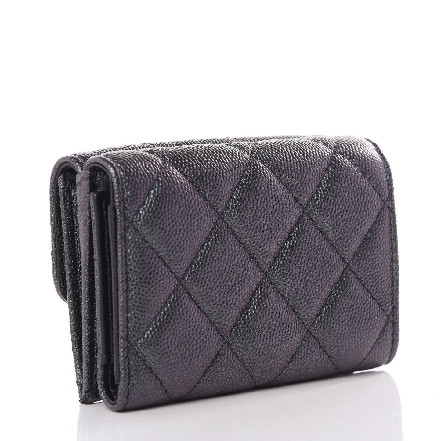 Iridescent Caviar Quilted Double Flap Wallet Black