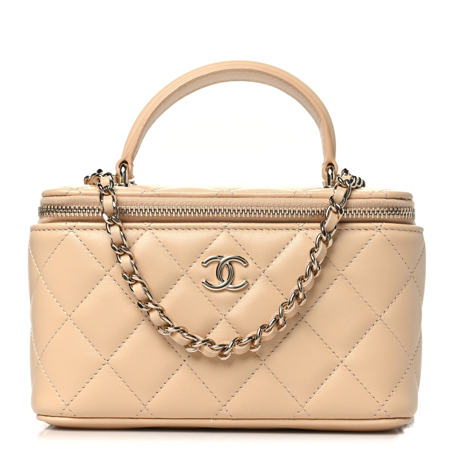Chanel Lambskin Quilted Small Top Handle Vanity Case With Chain Beige 1 of 10