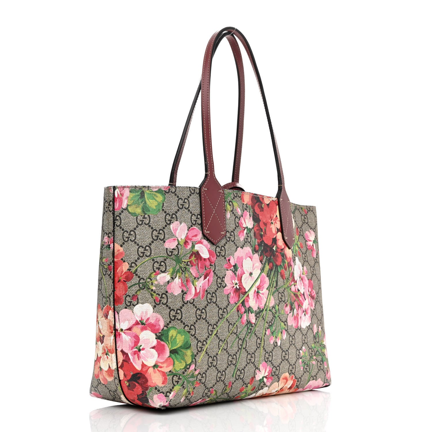 Gucci GG Supreme Monogram Blooms Small Reversible Tote Beige Multicolor Dry Rose 4 of 15