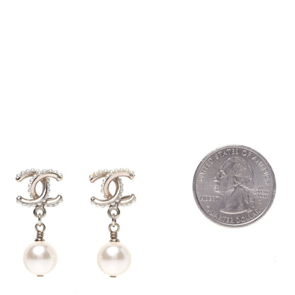 Chanel Pearl Twisted CC Drop Earrings Light Gold White 2 of 7
