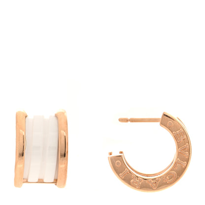 Bulgari 18K Rose Gold White Ceramic B.Zero1 Hoop Earrings 1 of 4