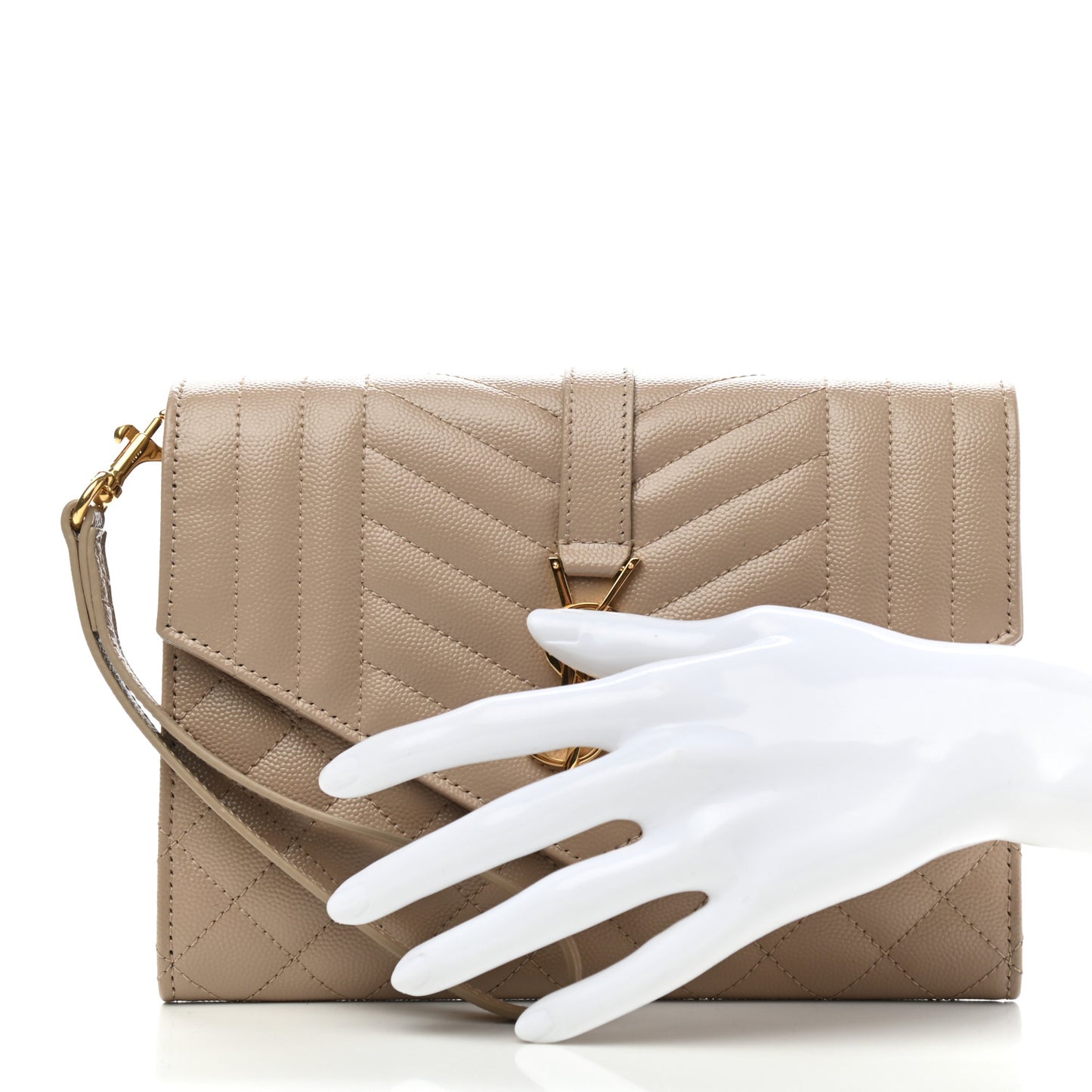 Grain De Poudre Textured Mixed Matelasse Triquilt Monogram Clutch Dark Beige