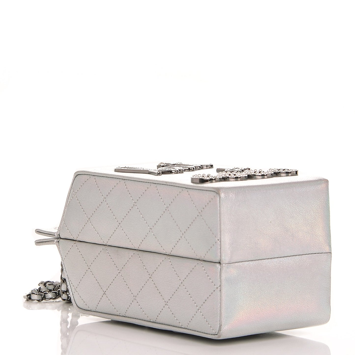 Metallic Goatskin Lait de Coco Milk Carton Bag Silver