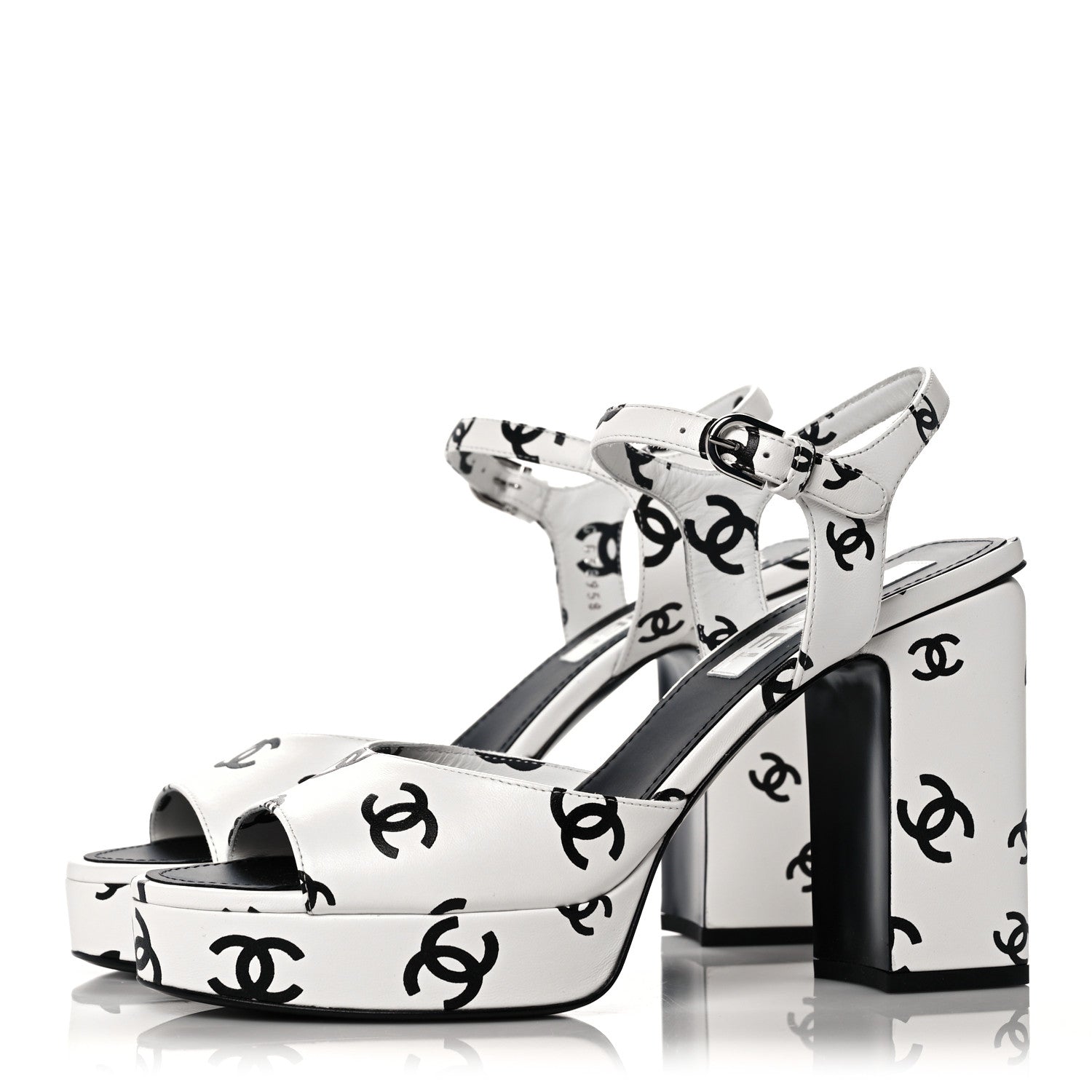 Chanel Printed Lambskin Coco Beach Platform Sandals 40 White Black 3 of 9